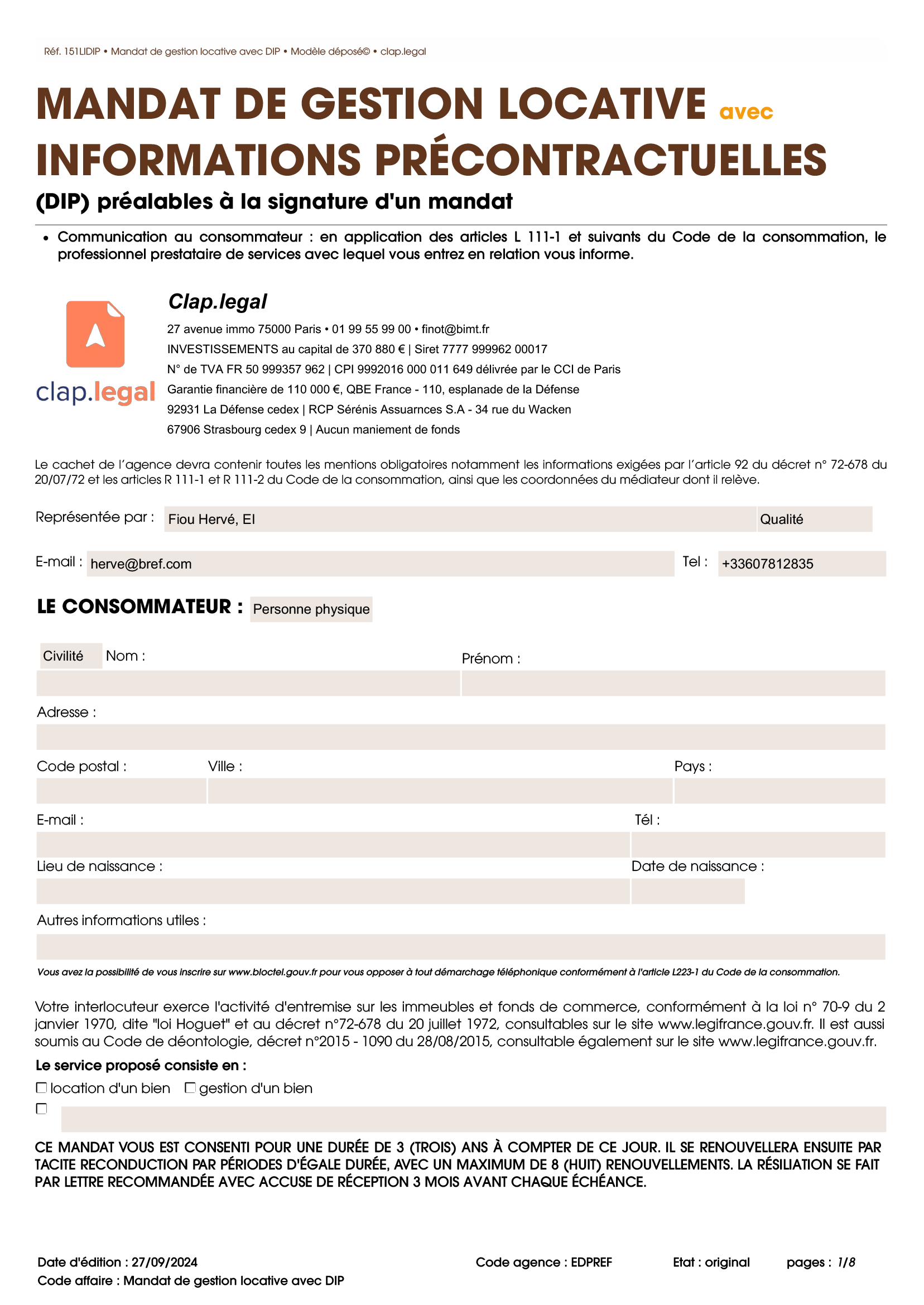 Mandat de gestion locative avec DIP